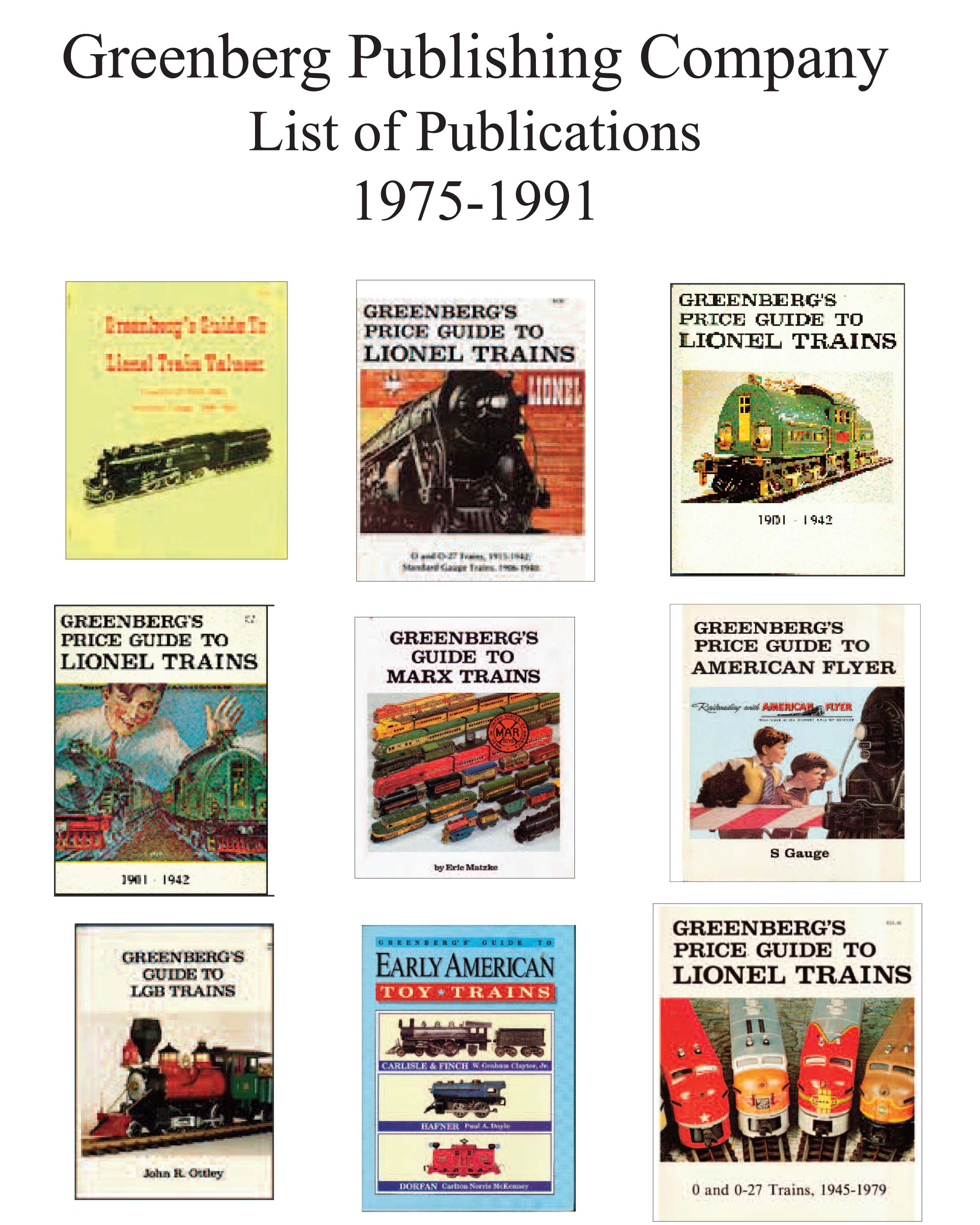 Greenberg Publishing Company List of Publications 1975-1991